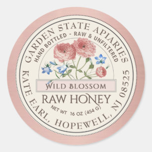Honey Label Metallic Rose Gold Border Wildflowers