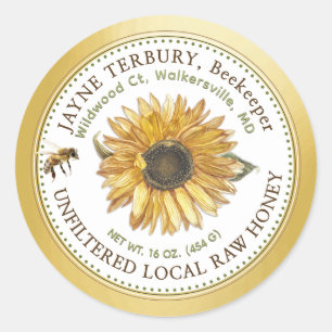 Honey Label Sunflower with Bee