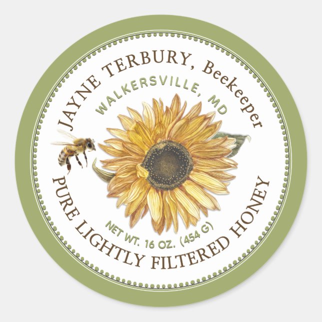 Honey Label Sunflower with Bee (Front)