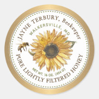 Honey Label Sunflower with Bee Gold Border