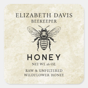 Honey label with custom color bee vintage style
