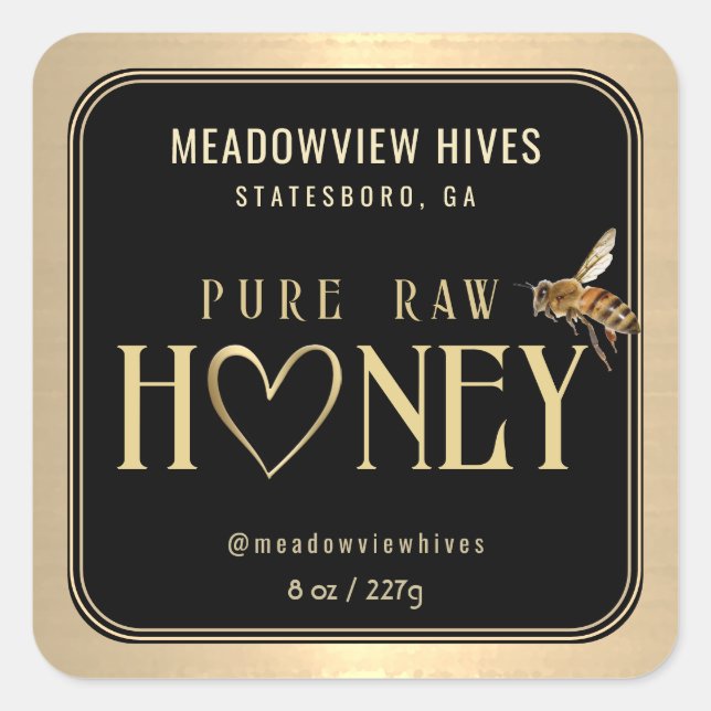 Honey Label with heart and bee black gold (Front)