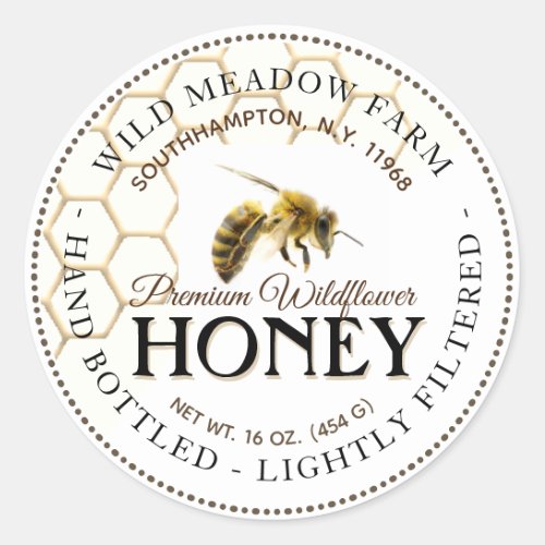 Honey Label with Honeycomb and Bee