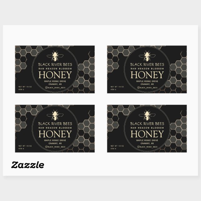 Honey Label with Honeycomb and Stylized Bee Black (Sheet)