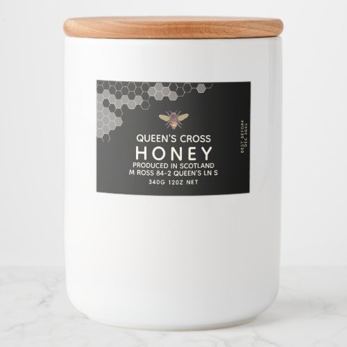 Honey label with honeycomb and vintage bee black