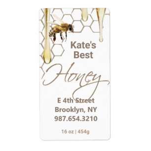 Honey Label with Honeycomb, Drip & Bee