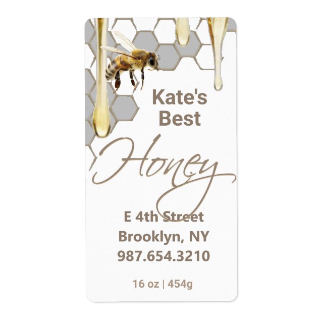 Honey Label with Honeycomb, Drip & Bee (Front)
