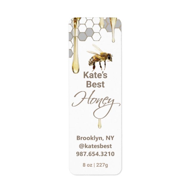 Honey Label with Honeycomb, Drip & Bee (Front)