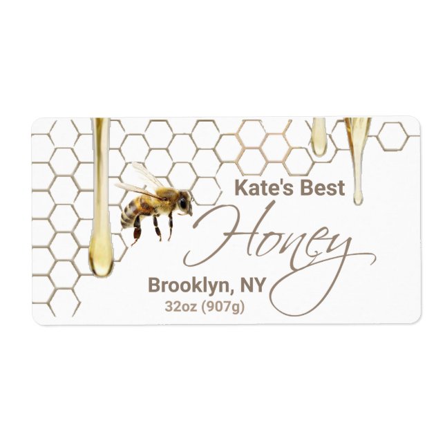 Honey Label with Honeycomb, Drip & Bee (Front)