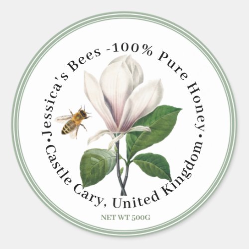 Honey Label with Magnolia and Bee and Green Border