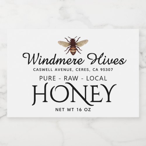 Honey Label with Stylized Bee Script White