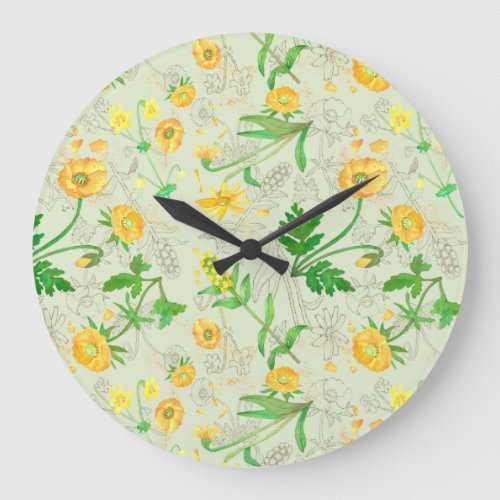 Honey Lemon Flowers Moss Green Clock