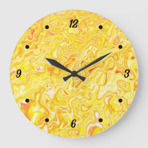 Honey Lemon Yellow Marble Texture Abstract Liquid Large Clock