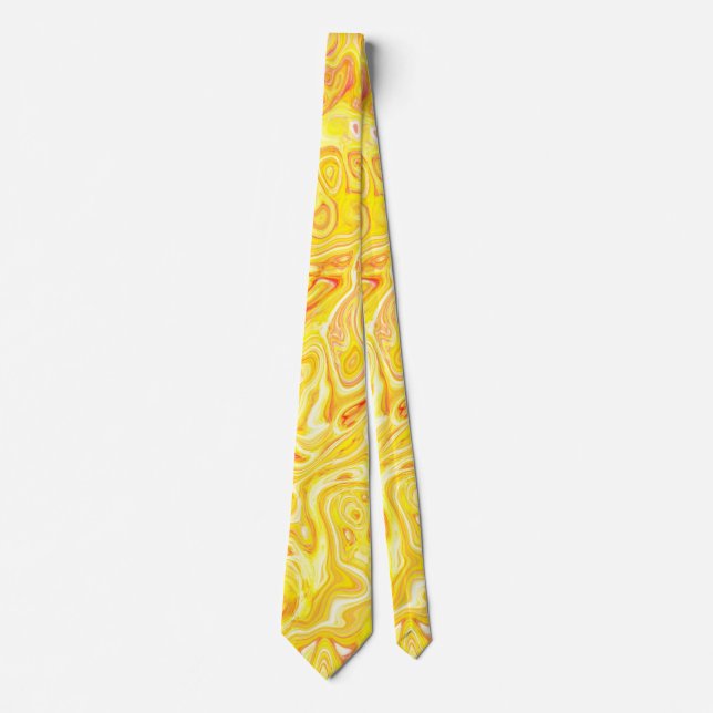 Honey Lemon Yellow Marble Texture Abstract Liquid Neck Tie (Front)