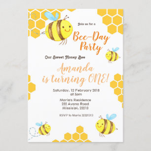 Honey Little Bee 1st Birthday Invitation