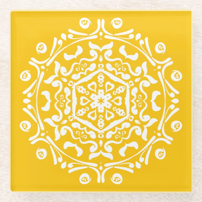 Honey Mandala Glass Coaster (Front)