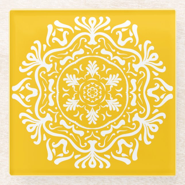 Honey Mandala Glass Coaster (Front)