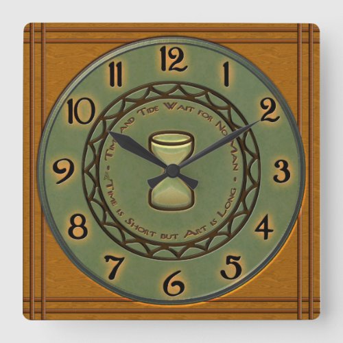 Honey Maple and Pine Pottery Craftsman_Style Square Wall Clock