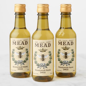 Honey Mead Bee And Crown Wine Label by Charmalot at Zazzle