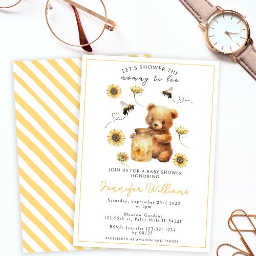 Honey mommy to bee teddy bear baby shower invitation