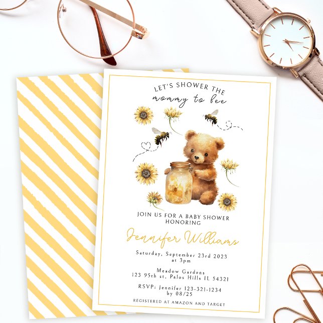 Honey mommy to bee teddy bear baby shower invitation (Creator Uploaded)