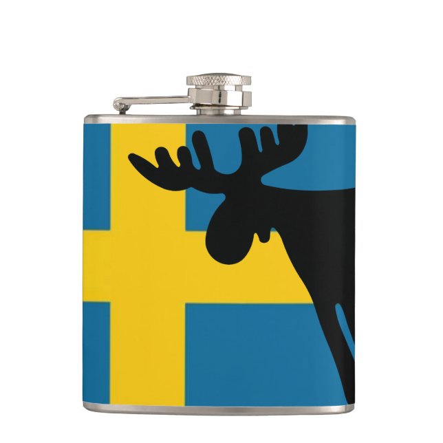 Honey / Moose with Swedish flag Flask (Front)