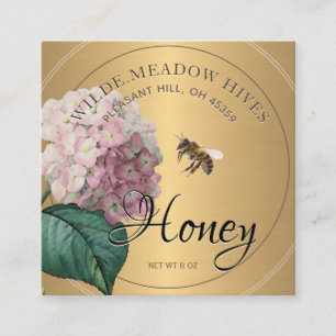 Honey Nutrition Fact Card Gold Bee Flower