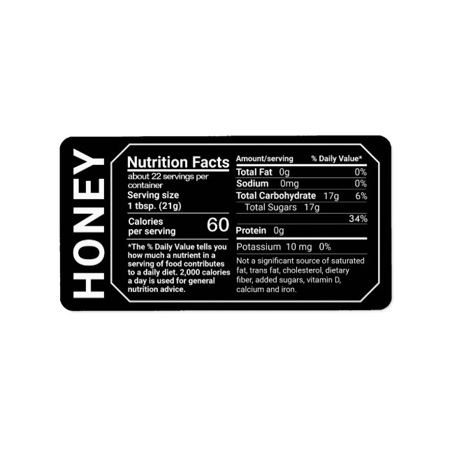 Honey Nutrition Facts Address Label Black (Front)