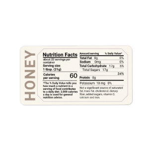 Honey Nutrition Facts Address Label Ivory Taupe