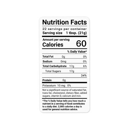 Honey Nutrition Facts Address Label White