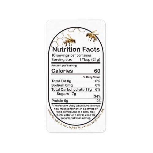 Honey Nutrition Facts Bee Honeycomb Infant Warning Label