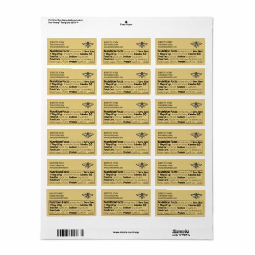 Honey Nutrition Facts Beekeeper Logo Gold Label