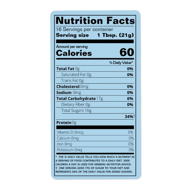 Honey Nutrition Facts Blue Product Label (Front)