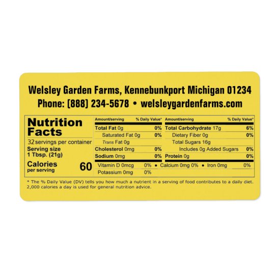 Honey Nutrition Facts &amp; Business Info Product Label | Zazzle.com