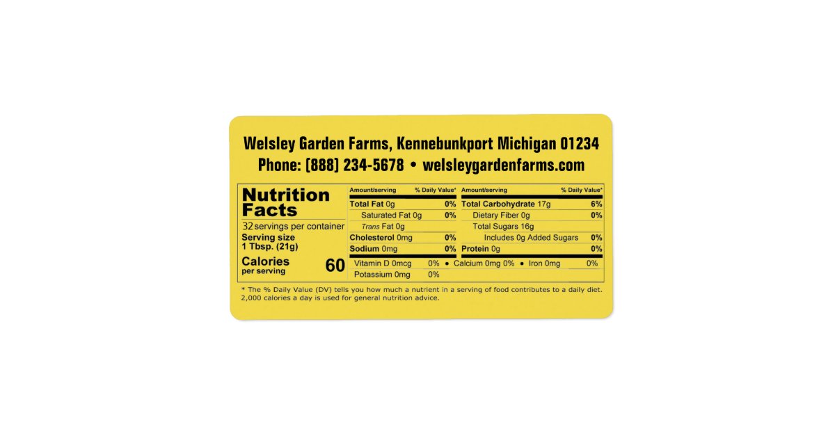 Honey Nutrition Facts & Business Info Product Label | Zazzle.com
