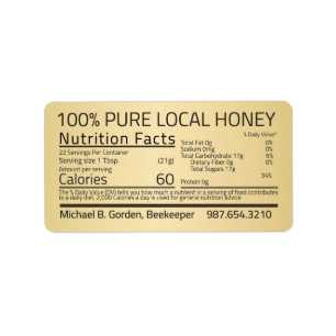 Honey Nutrition Facts Gold Address Label