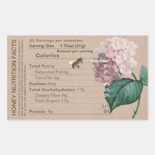 Honey Nutrition Facts Hydrangea Honeybee Kraft Rectangular Sticker