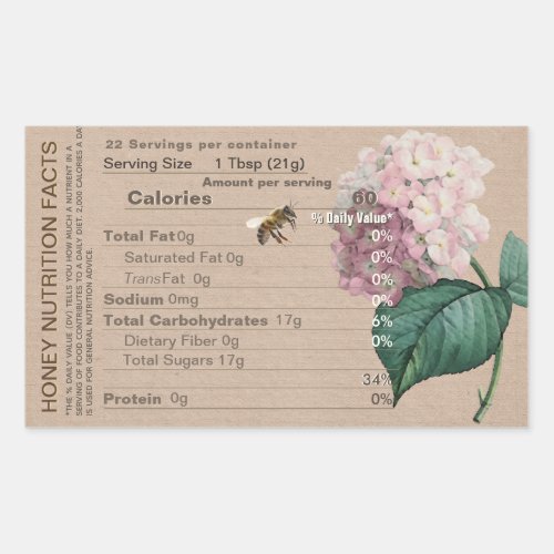 Honey Nutrition Facts Hydrangea Honeybee Kraft  Rectangular Sticker