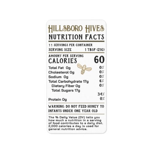 Honey Nutrition Facts Infant Warning Apiary Name   Label