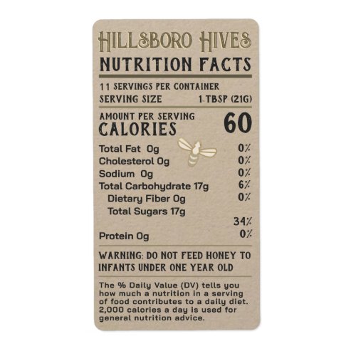 Honey Nutrition Facts Infant Warning Apiary Name   Label