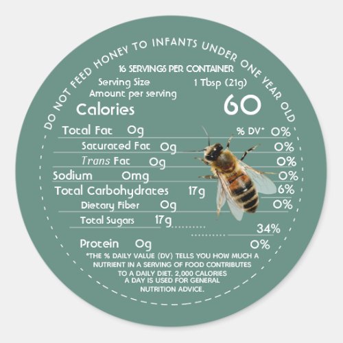 Honey Nutrition Facts Infant Warning  Bee Green C Classic Round Sticker