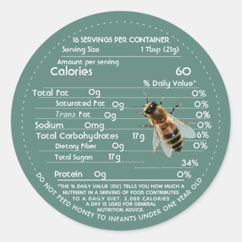 Honey Nutrition Facts Infant Warning  Bee Green Classic Round Sticker