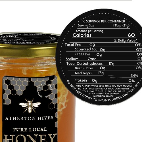 Honey Nutrition Facts Infant Warning Lid Label