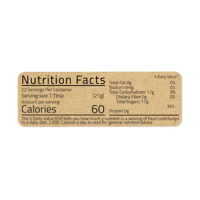 Honey Nutrition Facts Kraft Return Address Label (Front)