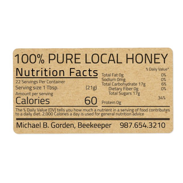 Honey Nutrition Facts Kraft Shipping Label (Front)