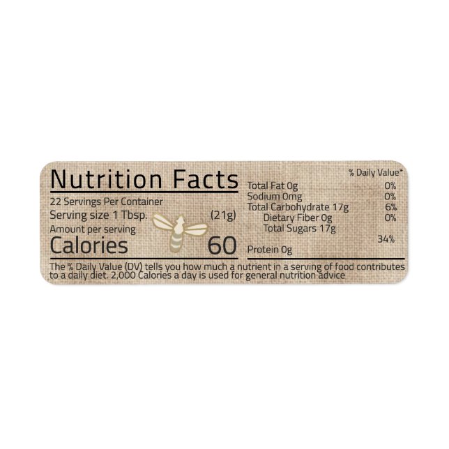 Honey Nutrition Facts Label Bee Muslin Brown (Front)