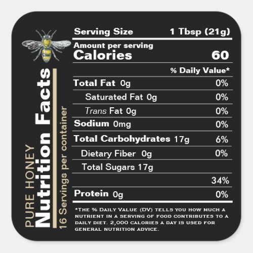 Honey Nutrition Facts Label Black Bee