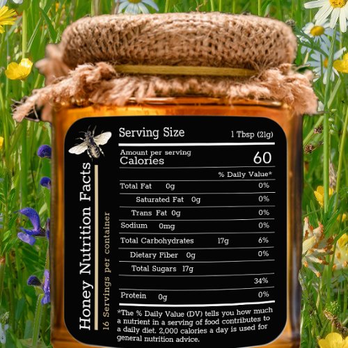 Honey Nutrition Facts Label Black Bee