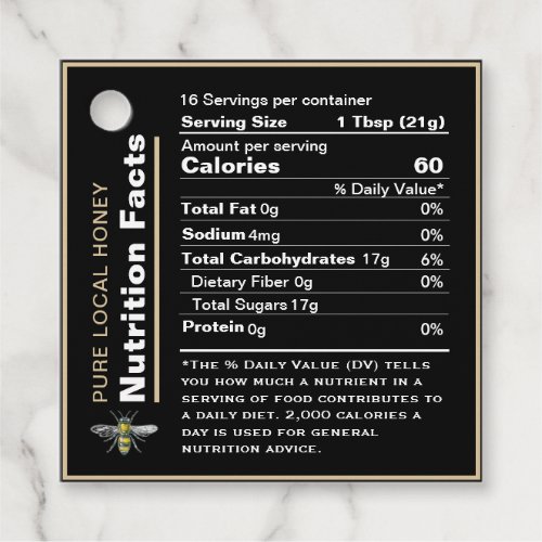 Honey Nutrition Facts Label Black Bee Favor Tags