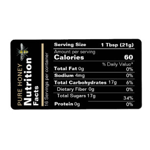 Honey Nutrition Facts Label Black Gold Bee